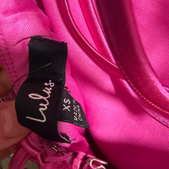 Lulus - Radiant Stunner Hot Pink Satin Rhinestone Lace-Up Maxi Dress - NWT - XS - Picture 9 of 10